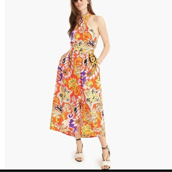 NWT J Crew Silk Midi Sarong Dress in Painted Paisley Orange SZ 10 Cocktail Dress - Picture 1 of 14
